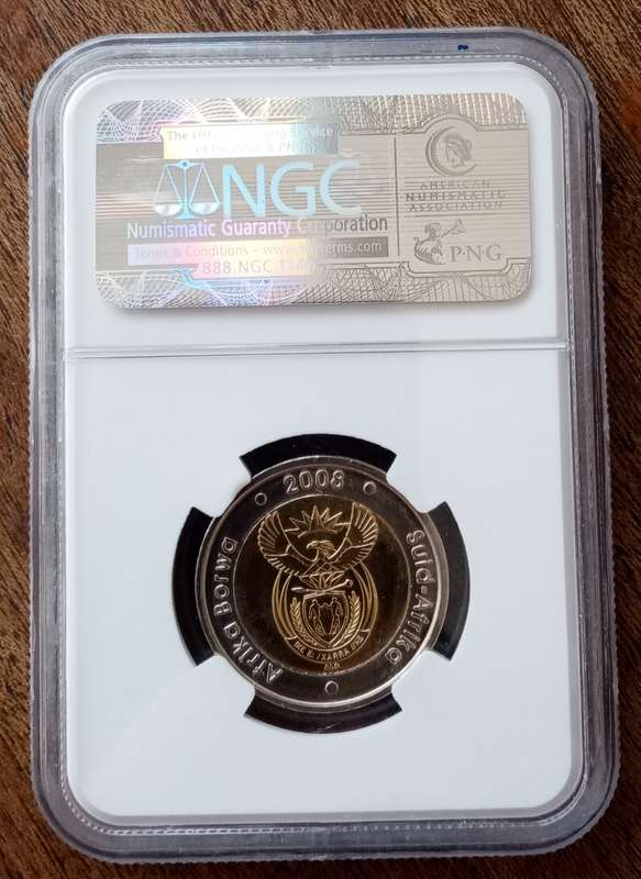 2008 Mandela 90th bday R5 NGC MS67 (Colour Label)