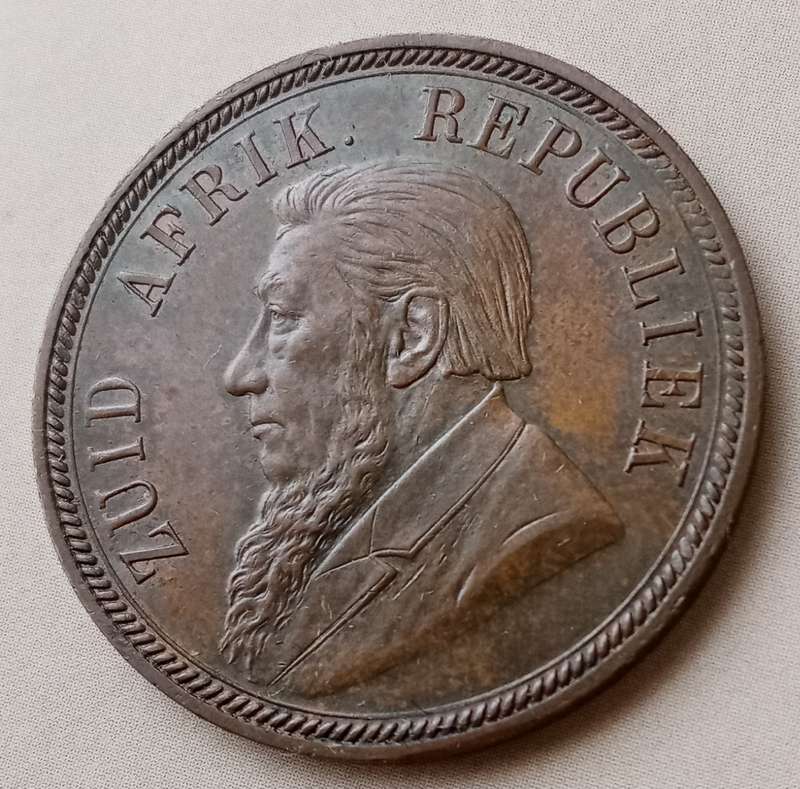 Rare 1893 ZAR Kruger penny in AU