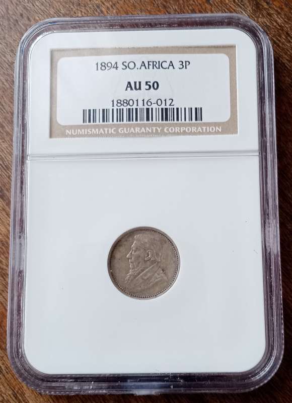 1894 ZAR Kruger silver tickey NGC AU50