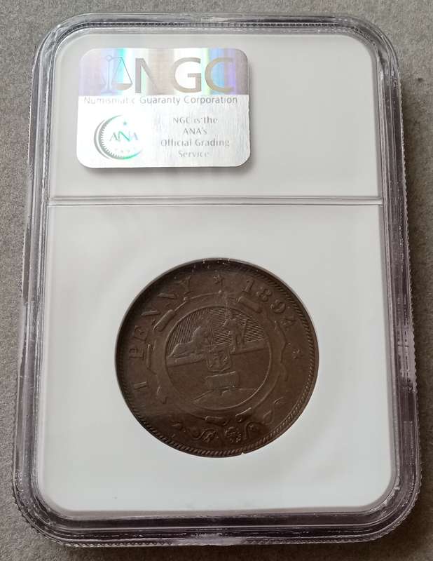 Scarcer 1894 ZAR Kruger penny NGC AU50 BN