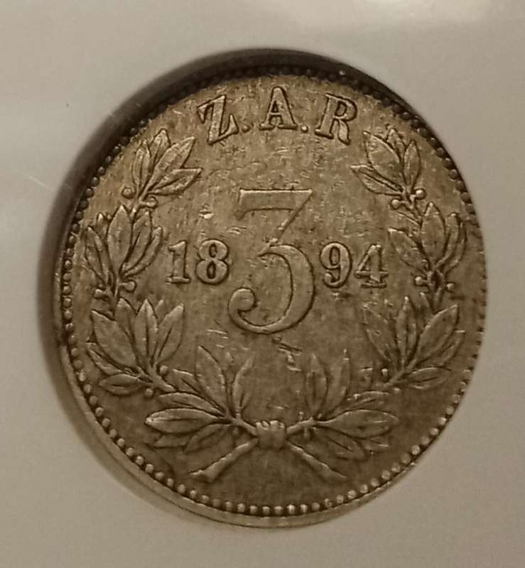 1894 ZAR Kruger silver tickey NGC AU50