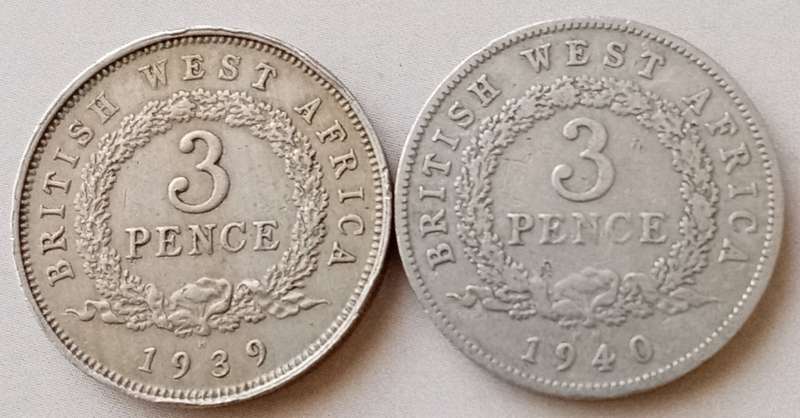 1939 and 1940 British West Africa threepence set