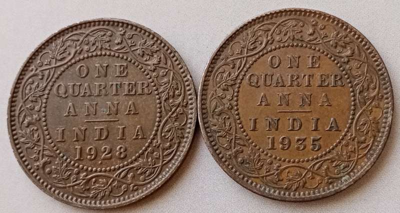 1928 and 1935 India 1/4 Anna set