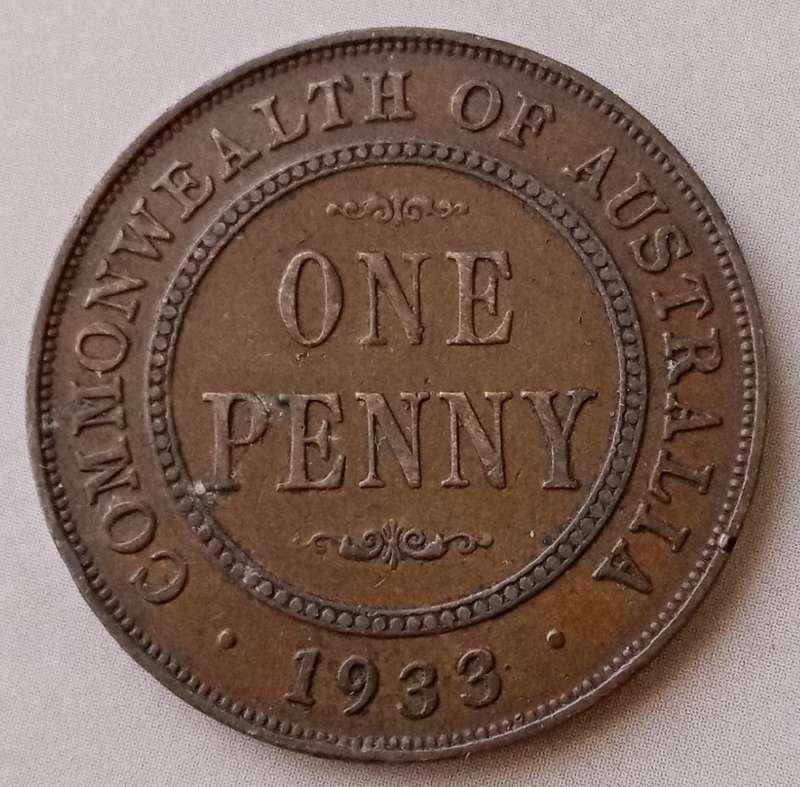 1933 Australia penny in VF