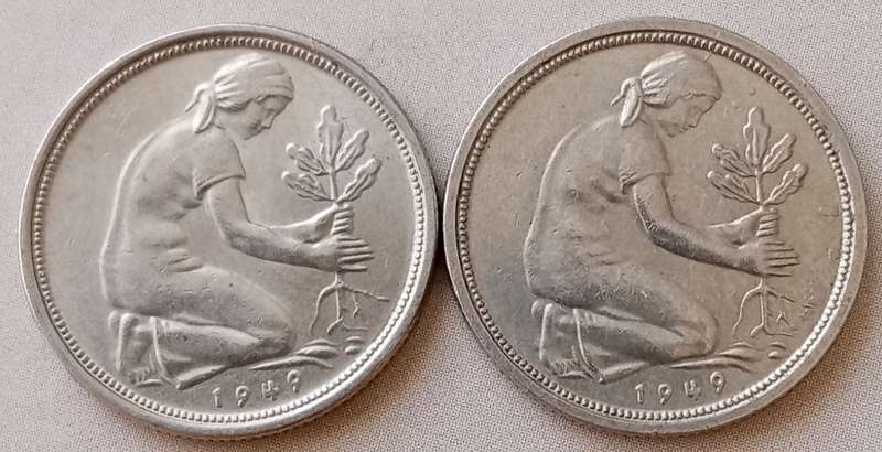 Set of x2 German 1949 50 Pfennig coins