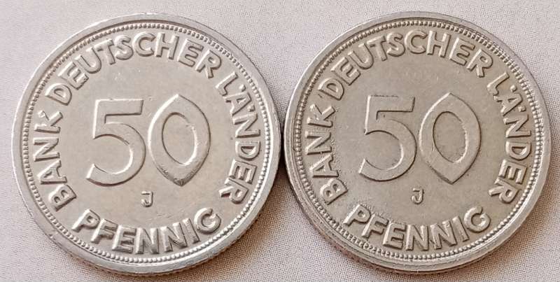 Set of x2 German 1949 50 Pfennig coins