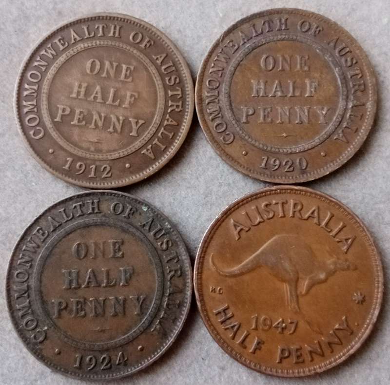 Lot of x4 Australia half pennies (1912-1947)