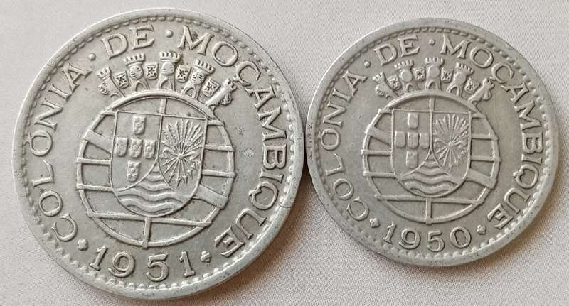 1951 Mozambique 1 Escudo and 1950 50 Centavos