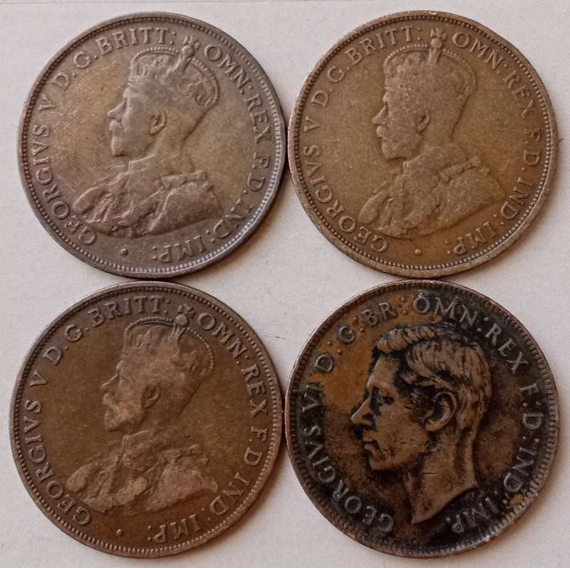 Lot of x4 Australia pennies (1912-1938)