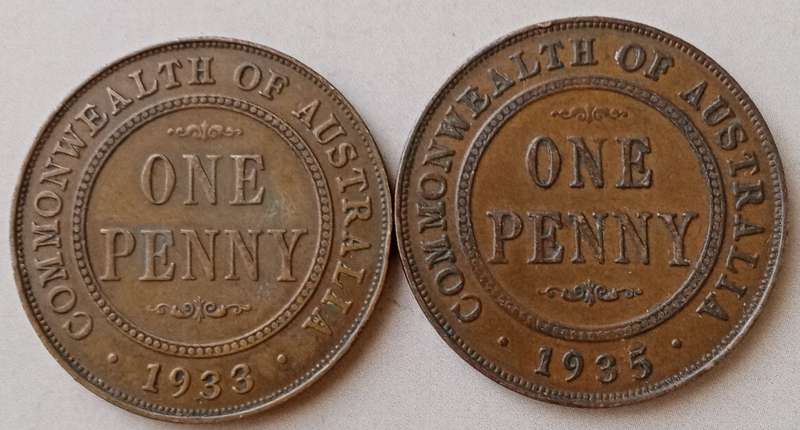1933 and 1935 Australia penny