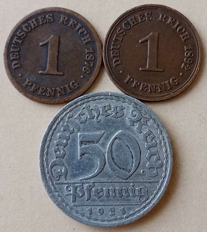 Lot of x3 old German coins (1876-1921)