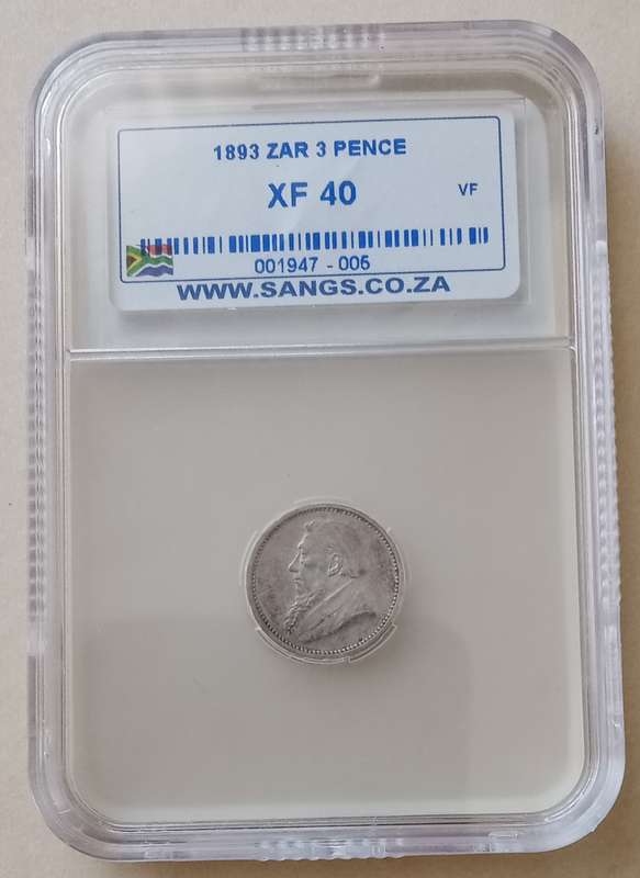 Nice 1893 ZAR Kruger silver 3 Pence SANGS XF40