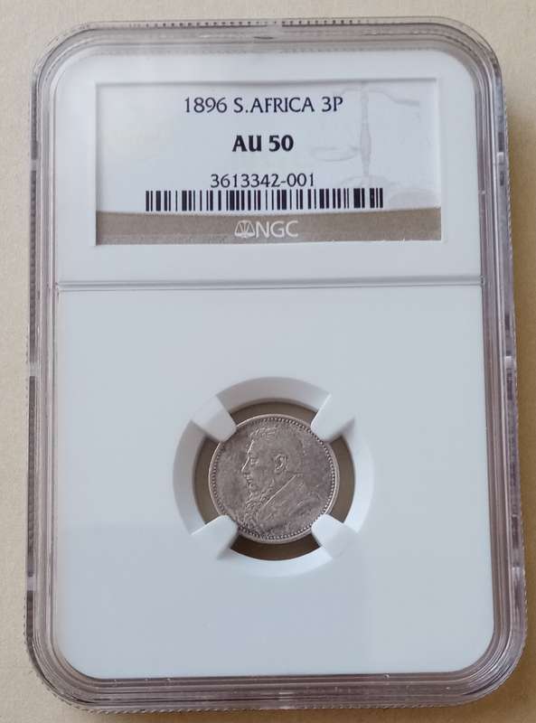 1896 ZAR Kruger silver 3 Pence NGC AU50