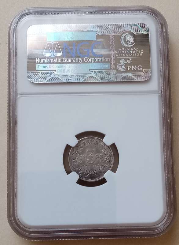 1896 ZAR Kruger silver 3 Pence NGC AU50