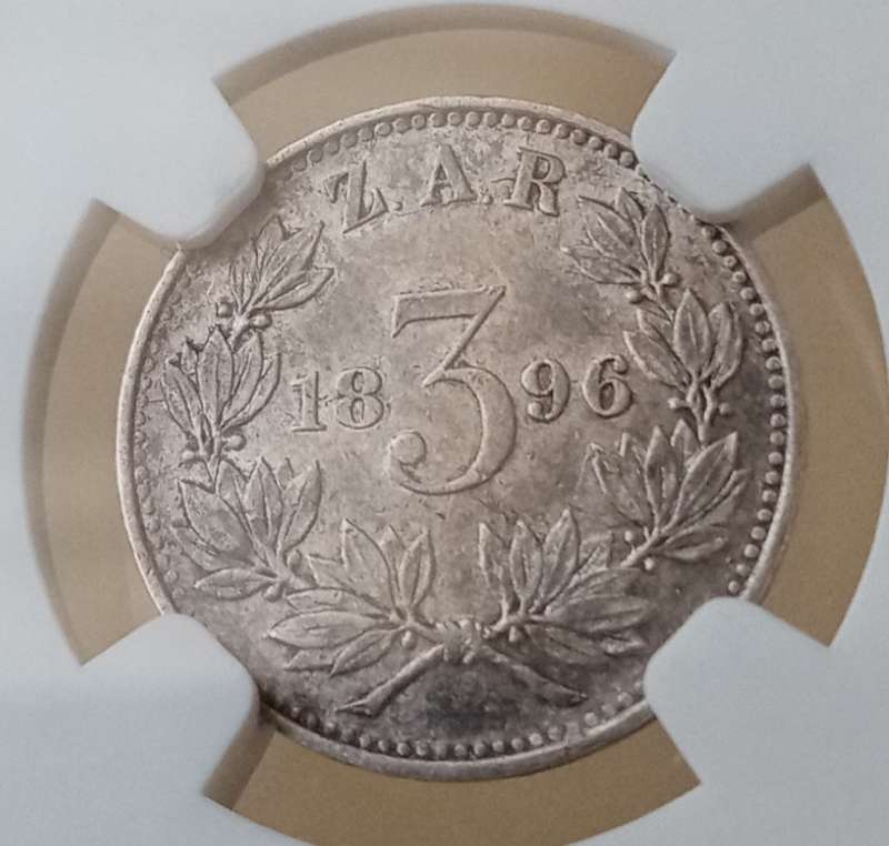 1896 ZAR Kruger silver 3 Pence NGC AU50