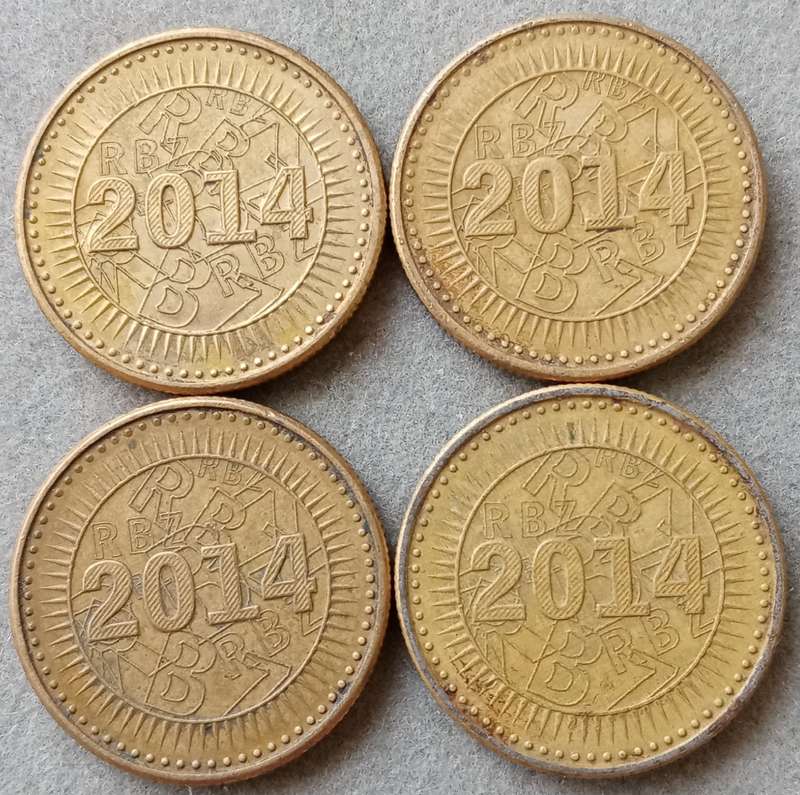 2014 Zimbabwe 10c bond coin x4