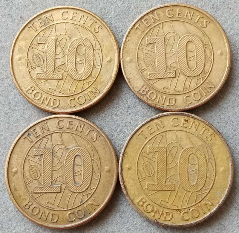 2014 Zimbabwe 10c bond coin x4