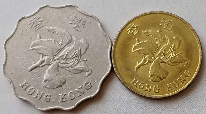 1993 Hong Kong $2 and 1998 50c
