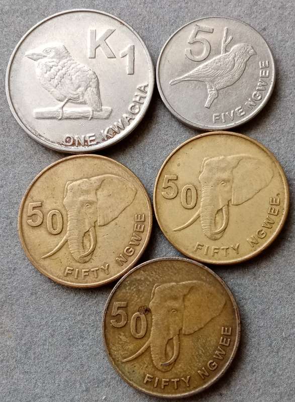 Lot of x5 Zambian coins