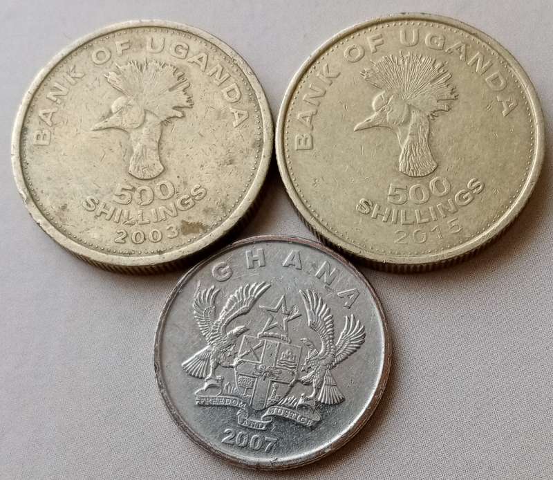 Lot of x2 Uganda coins and x1 Ghana coin