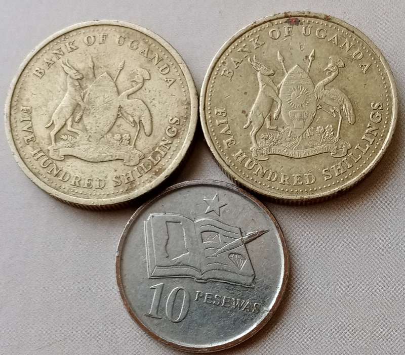 Lot of x2 Uganda coins and x1 Ghana coin