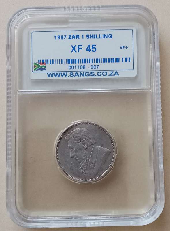 1897 ZAR Kruger silver shilling SANGS XF45