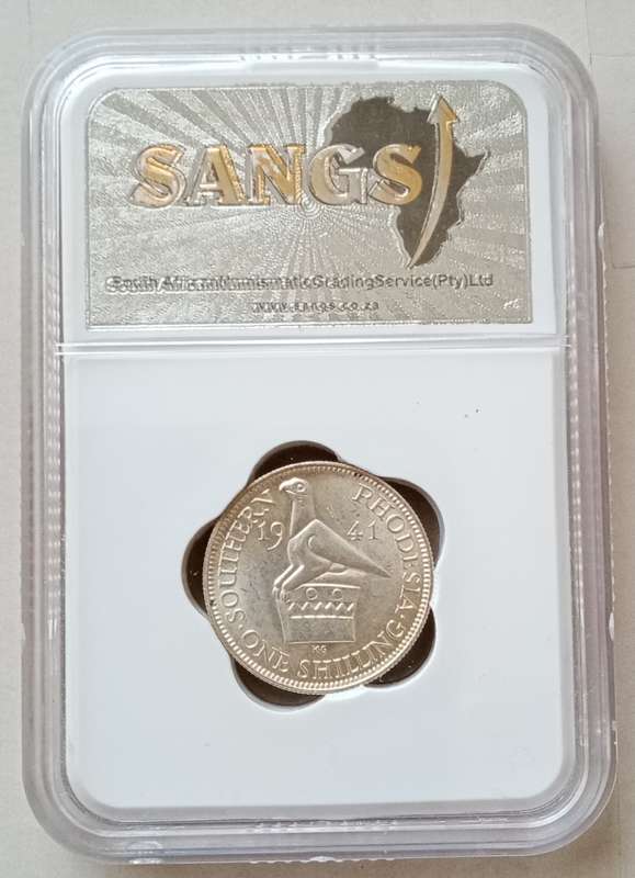 1941 Southern Rhodesia sterling silver shilling SANGS MS61 (CV $150)