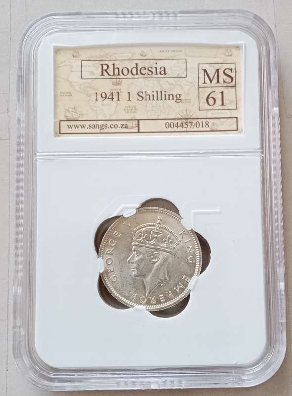 1941 Southern Rhodesia sterling silver shilling SANGS MS61 (CV $150)