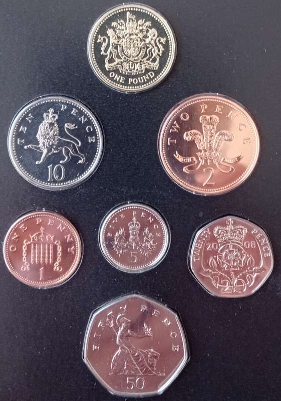 2008 Great Britain brilliant uncirculated 7 coin set in folder