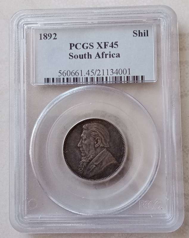 Nice 1892 ZAR Kruger silver shilling PCGS XF45