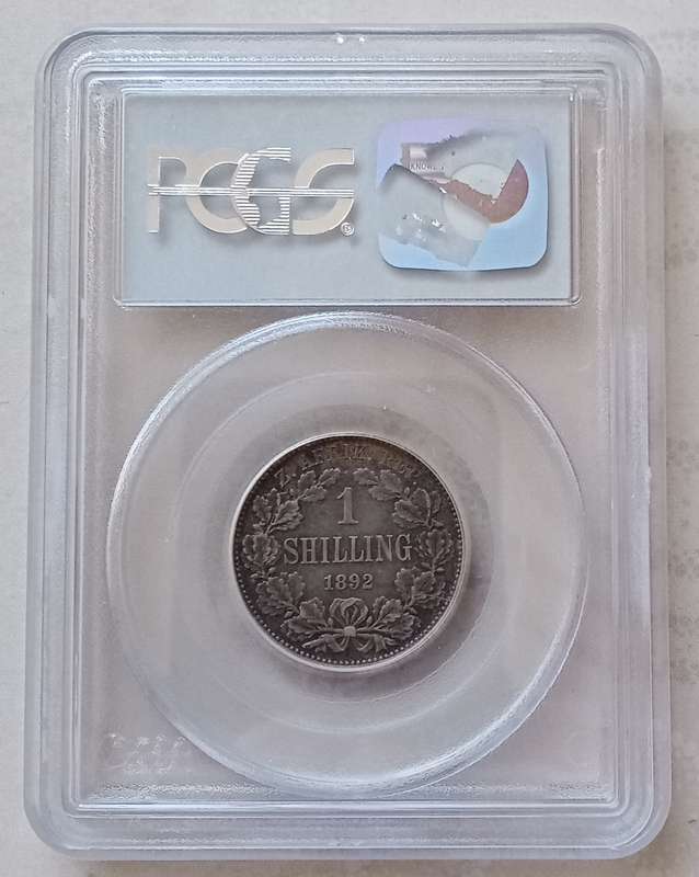 Nice 1892 ZAR Kruger silver shilling PCGS XF45