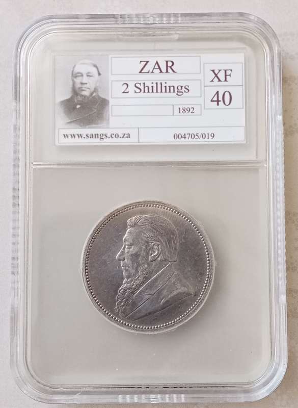 Scarce 1892 ZAR Kruger silver 2 Shillings SANGS XF40
