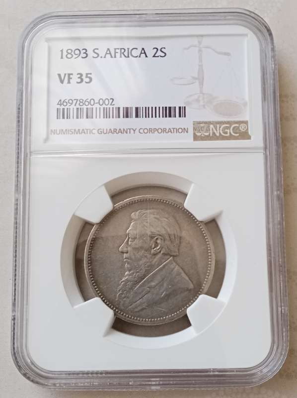 Scarce 1893 ZAR Kruger silver 2 Shillings NGC VF35