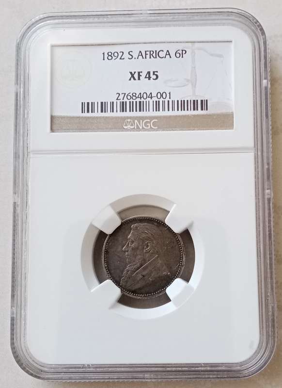 Scarcer 1892 ZAR Kruger silver sixpence NGC XF45 (low mintage)