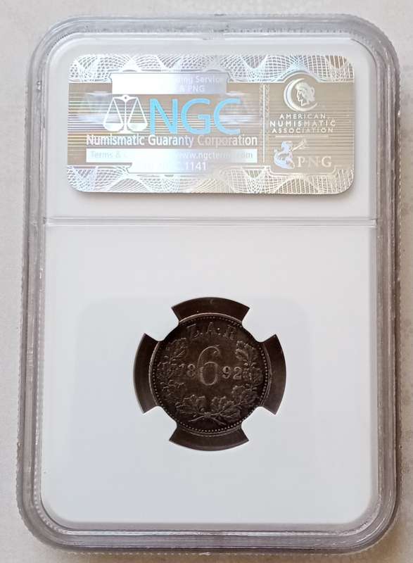 Scarcer 1892 ZAR Kruger silver sixpence NGC XF45 (low mintage)