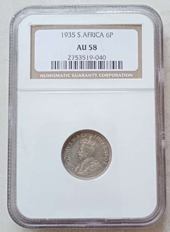 High grade 1935 union silver sixpence NGC AU58