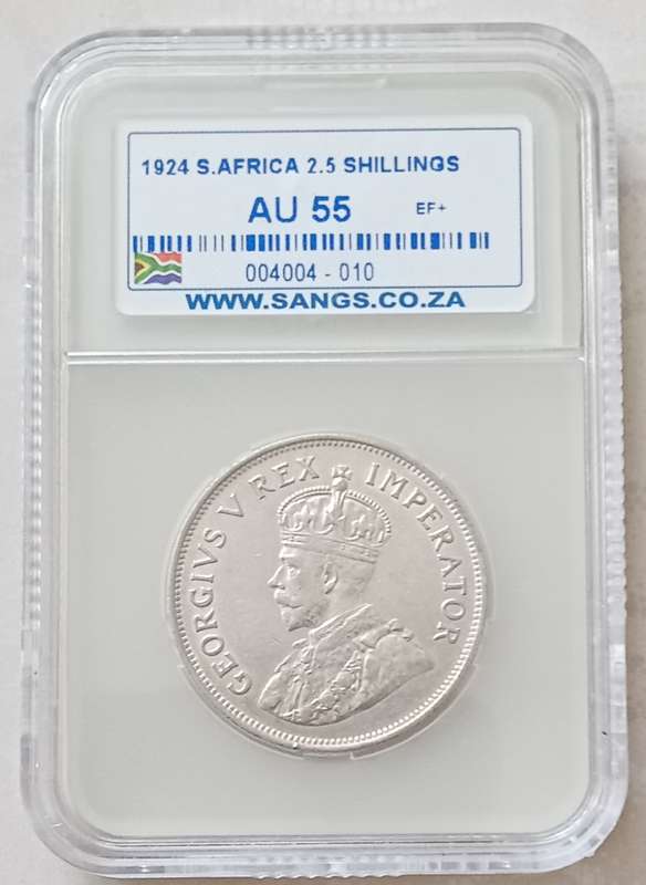 High grade 1924 union silver 2 1/2 Shillings SANGS AU55
