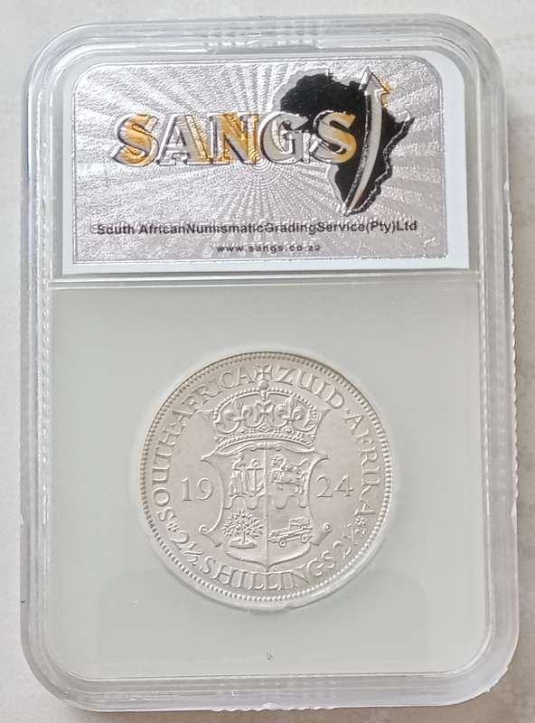 High grade 1924 union silver 2 1/2 Shillings SANGS AU55