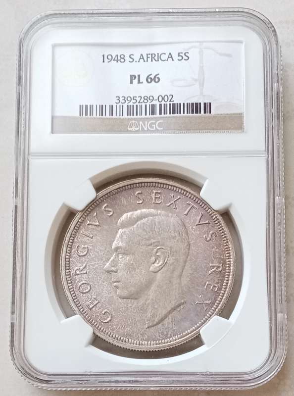 1948 Union silver 5 Shillings NGC PL66