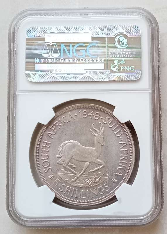 1948 Union silver 5 Shillings NGC PL66