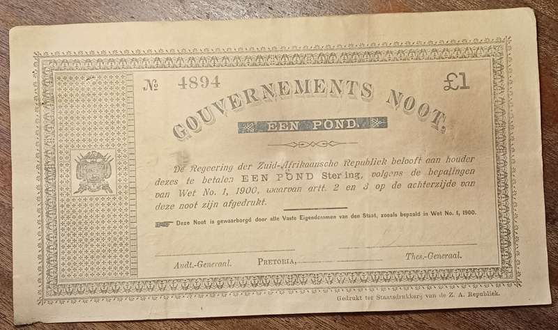 1900 ZAR Pretoria een pond Gouvernements noot