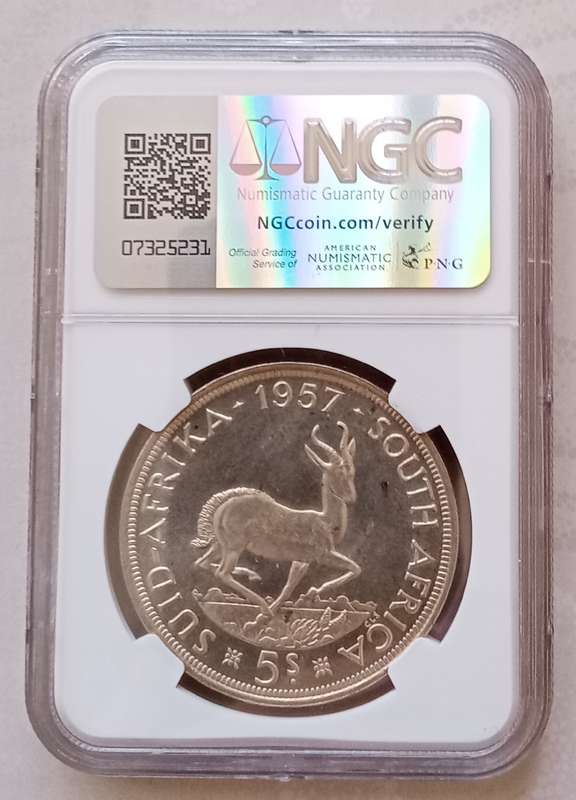 1957 Union silver 5 Shillings NGC PL64 (Proof like)