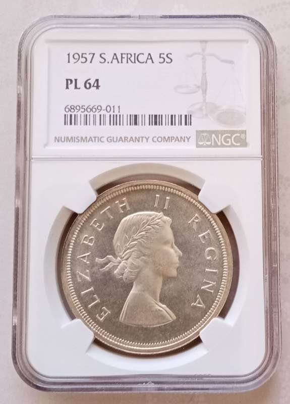 1957 Union silver 5 Shillings NGC PL64 (Proof like)