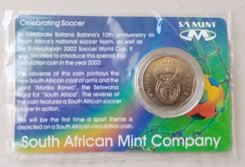 2002 S.A Mint uncirculated soccer 50c in card