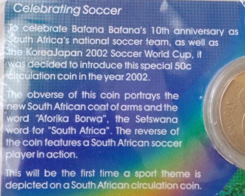 2002 S.A Mint uncirculated soccer 50c in card
