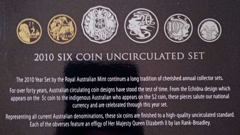 2010 Australia 6 coin uncirculated set in Royal Australian Mint pack