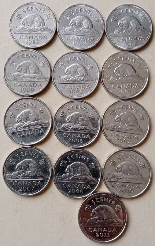 Lot of x13 nice Canada 5c coins
