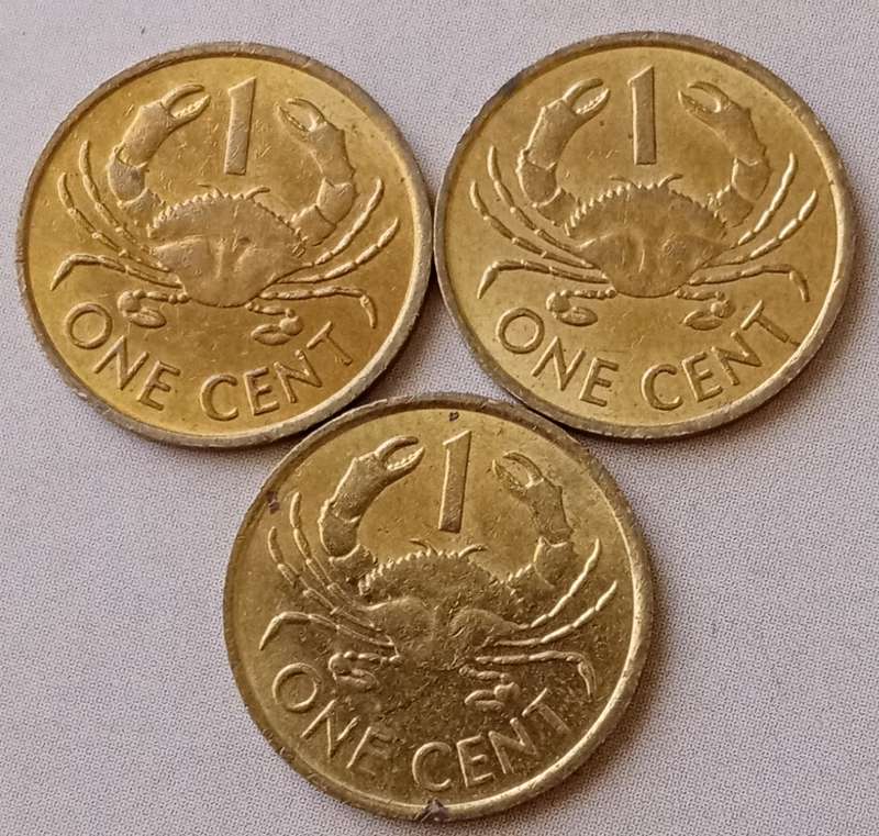 1982 Seychelles 1c (3 coins)