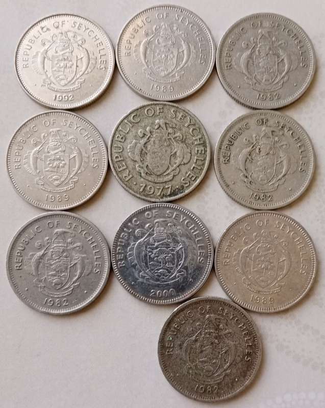 Lot of x10 Seychelles 25c coins