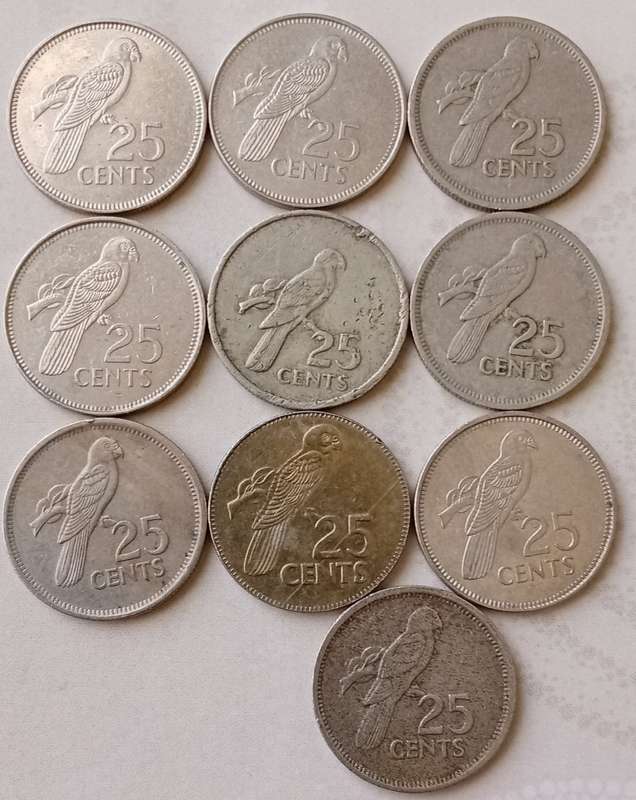 Lot of x10 Seychelles 25c coins
